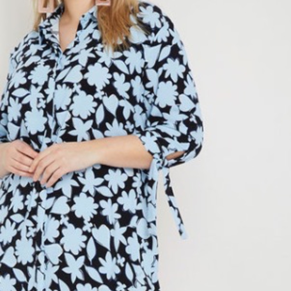 ELOQUII Tie Cuff Shirt Dress